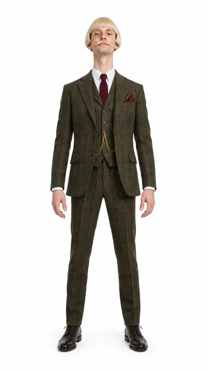 AI character in a green tweed suit