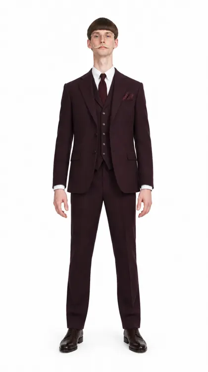 AI character in a burgundy suit